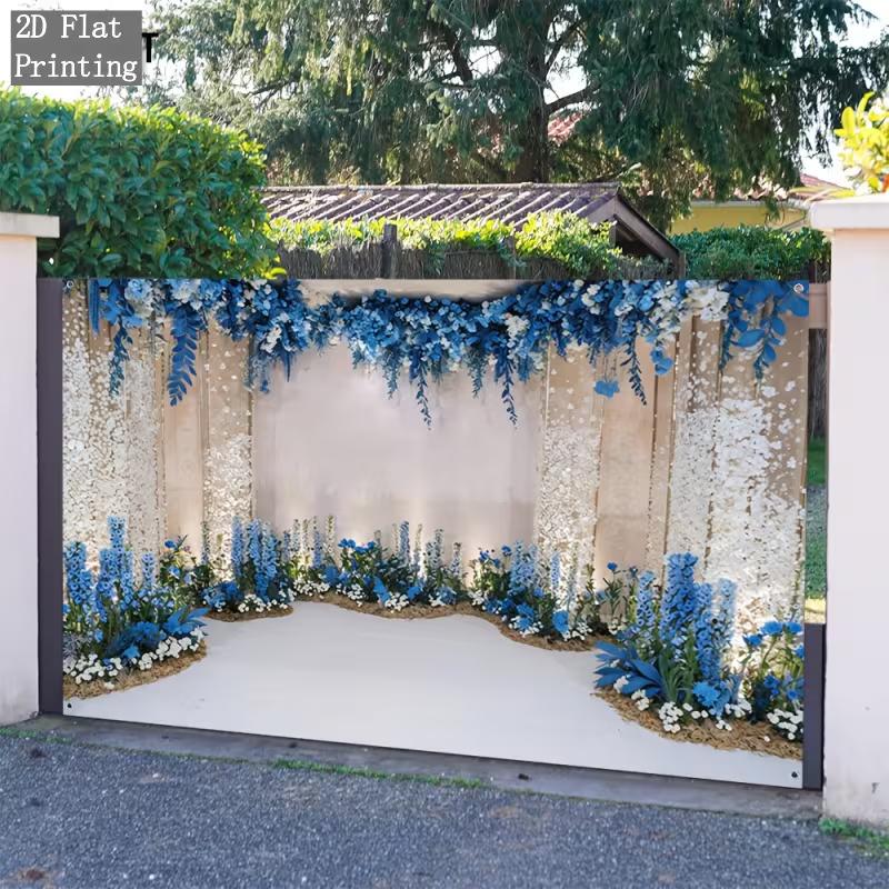 

2D Boho Blue Flower Wedding Banner, Rustic Wood and Floral Arrangement for Events 47.2x31.5inch/120*80cm