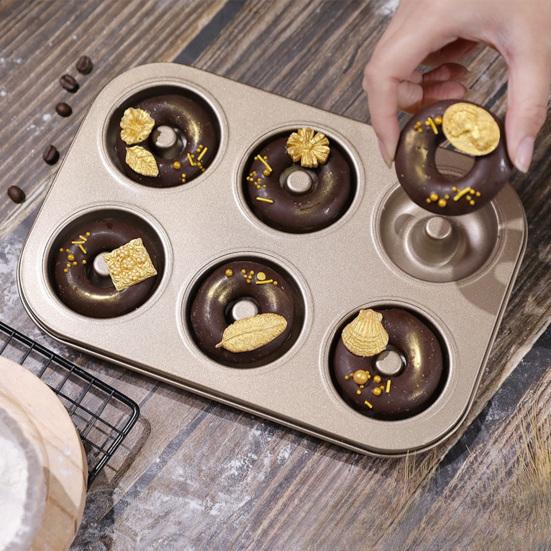 Munkebrett 6-rom Karbonstål Non-stick Munkebrett for Baking Lett Slipp Smultringformer Multifunksjonelt Bakeutstyr for Kaker Muffins Paier