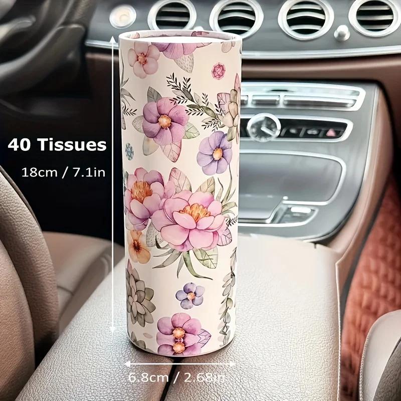 2pcs Flower Car Tissue Holder - Car Tissue Barrel Drawn Paper Printing Creative Hand Drawn Paper
