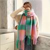 Rainbow Scarf Female Winter Shawl Couple Colorful Plaid Warm and Thickened Ins Fashion Cute Girl Student Versatile