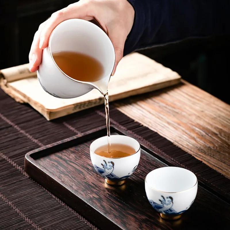 Chinese Color Enamel Ceramic Fair Cup Waves Pattern Porcelain Teacup Beauty Tea Infuser Master Handmade Tea Set Accessories