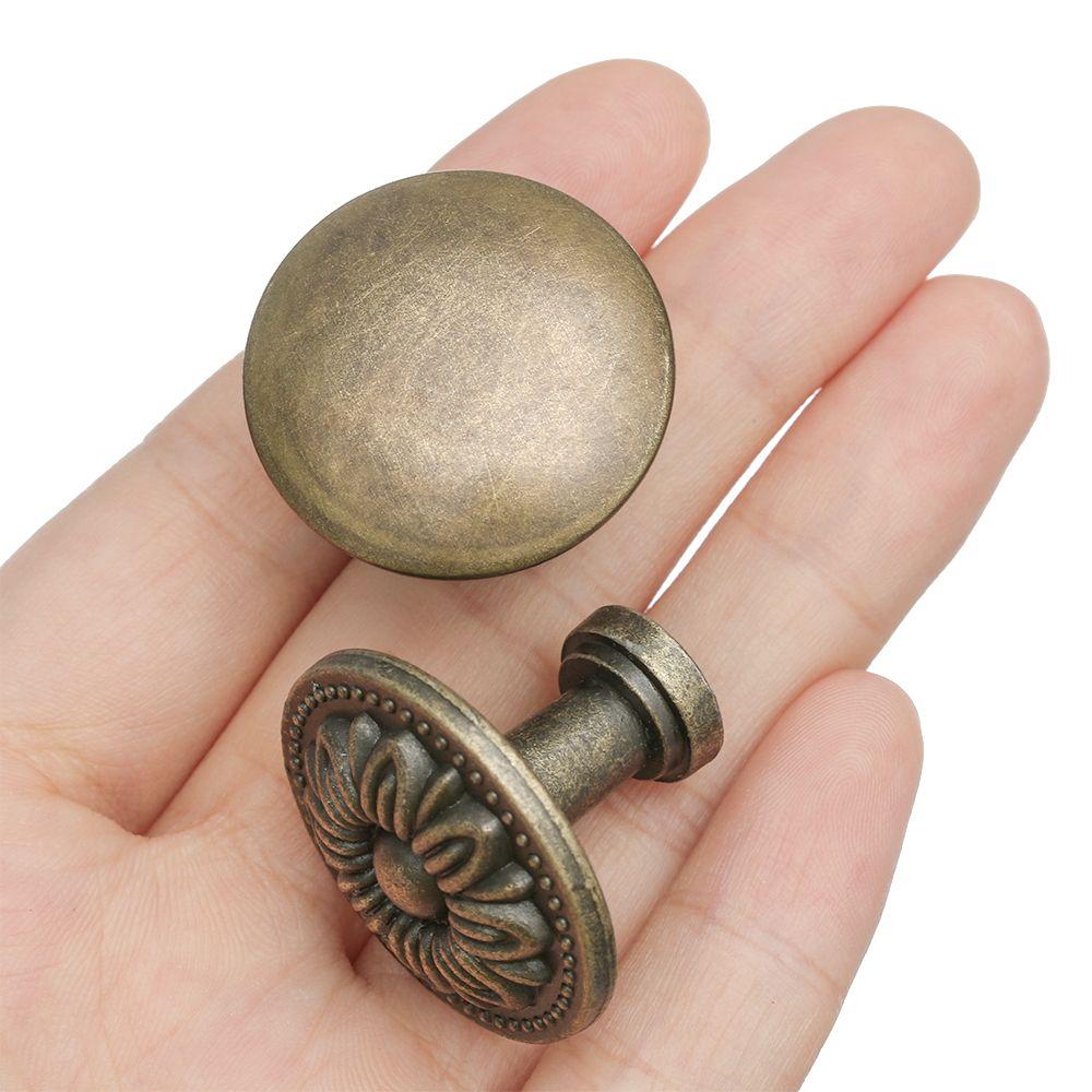 2Pcs Retro Hardware Dresser Furniture Antique Brass Round Shape Door Handle Cabinet Pulls Wardrobe Pulls Drawer Knob