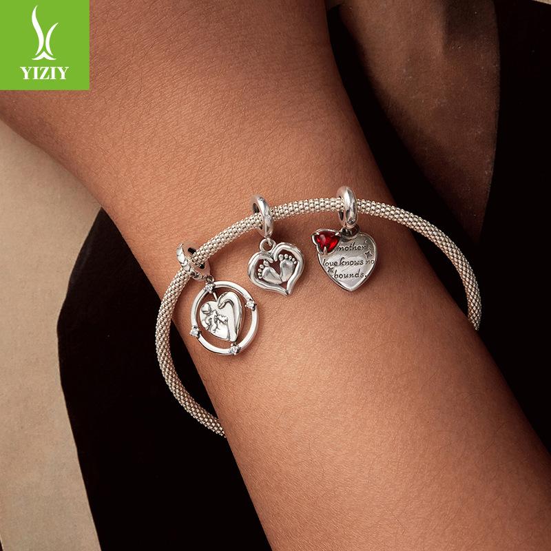 S925 Sterlingsilber Perlen Liebe Fußabdruck Serie Perlen DIY Armband Zubehör Muttertagsgeschenk