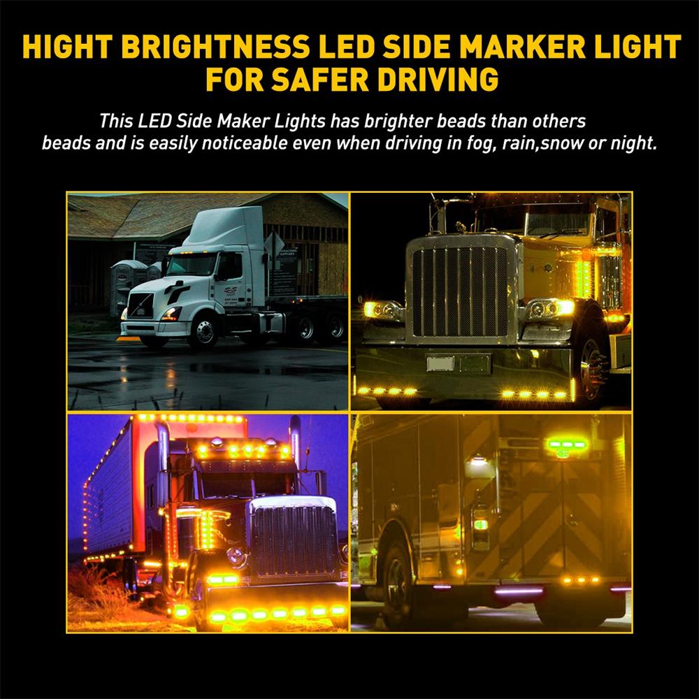 8PCS Amber LED Side Marker Clearance Lights Waterproof Trailer Truck RV