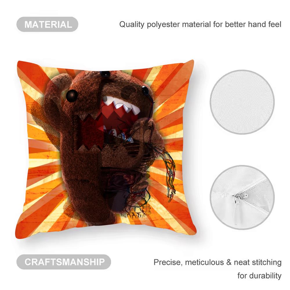 Cute Domo-kun Cushion Cover Anti-dustmite Pillowcase Invisible Zipper Silky Short Plush Sofa Cushion Cover