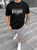 1 Pc Men's Clothing City Skyline Printed Black T Shirt, Graphic Tee, Summer Tops, Shirt, Unisex Casual Crew Neck T Shirt, Plus Siz