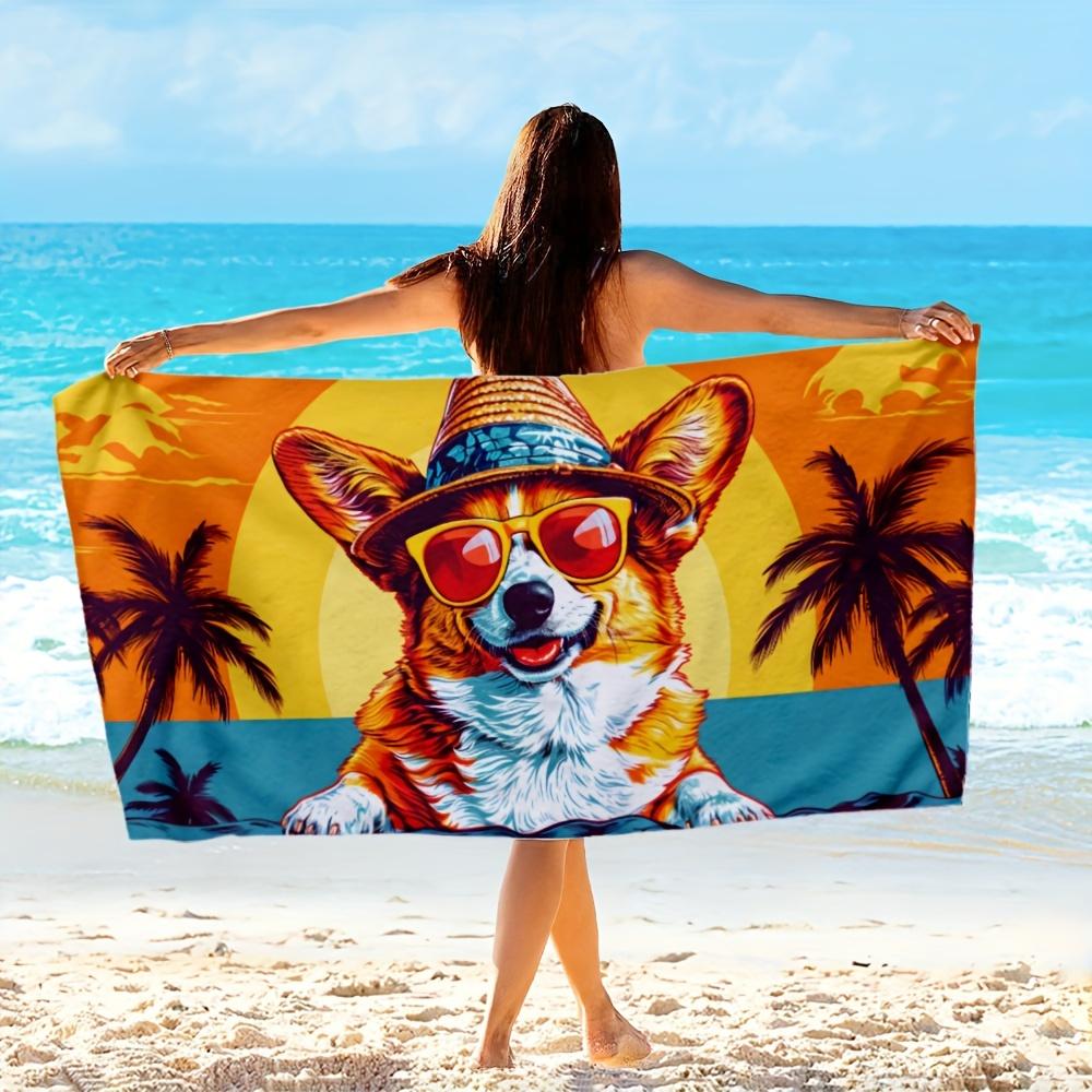 

Vibrant Cartoon Dog Beach Towel, Soft Quick Dry Oversized Pool Blanket, Cute Summer Bath Towel for Travel & Beach 1pcs W40*H60(CM)