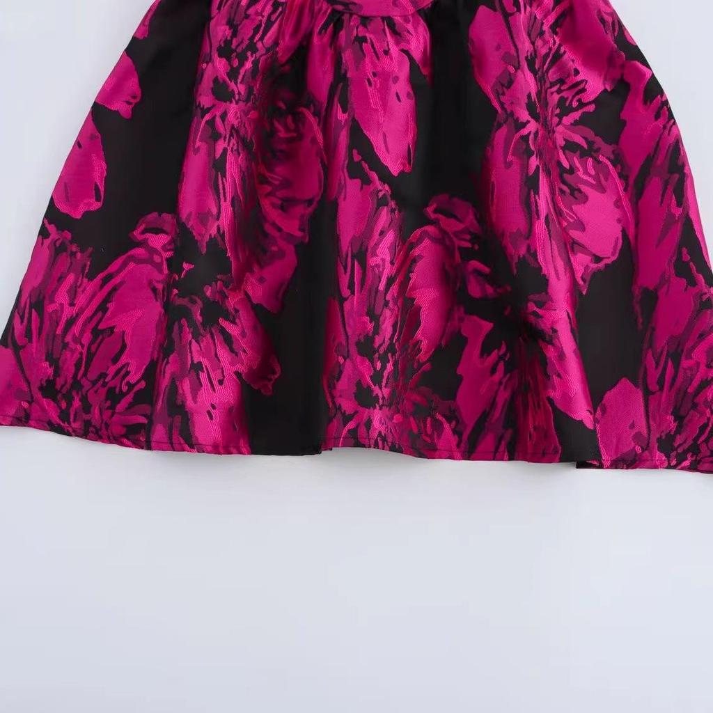 2025 Spring Women's European-American Style Jacquard Backless Tie-Up Slip Dress