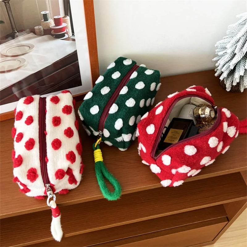 1Pcs Christmas Style Makeup Bag Dot Cosmetic Pouch with Handle Gift for Women Large Capacity Travel Toiletry Wristlet Purse Organizer