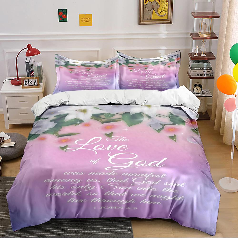 Christian Bedding Set with Lilies & Verse Bedding set (1 duvet cover, 2 pillowcases, duvet not included)