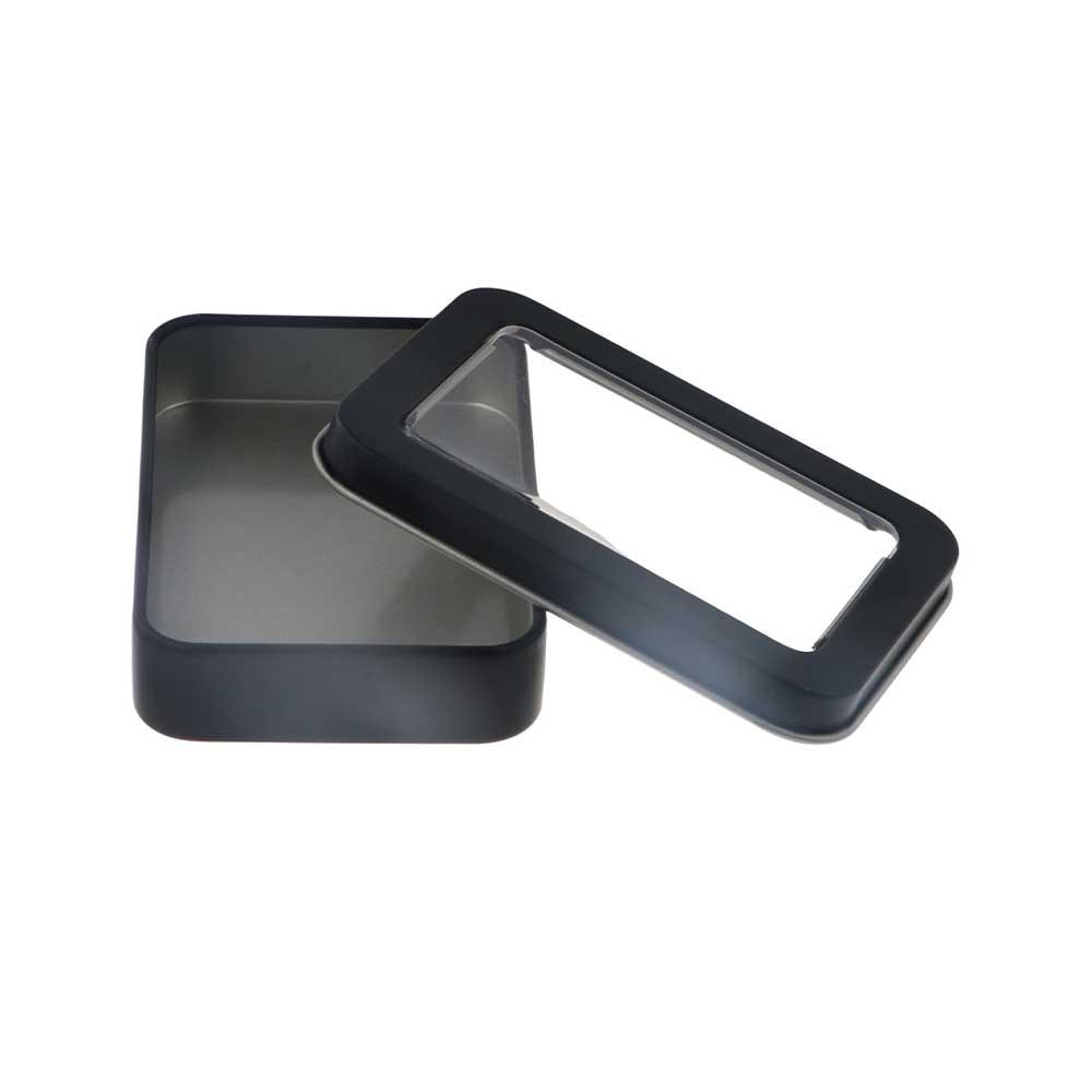 Multicolor Tin Box with Clear Window Lid Rectangular Tinplate Storage Box Refillable Box