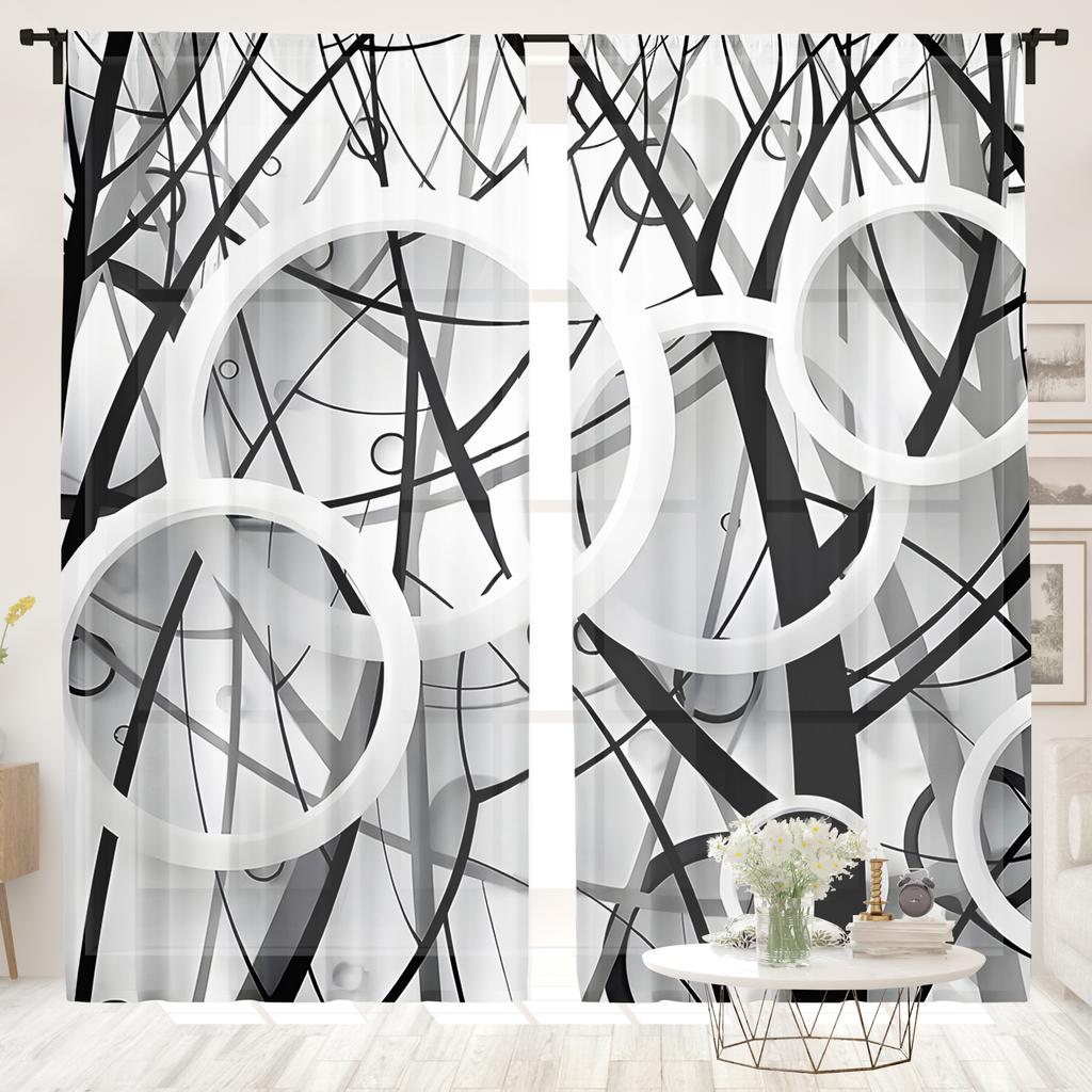 2 pieces, abstract circular tree shadow curtains - semi transparent - suitable for living room, bedroom, kitchen, home decoratio
