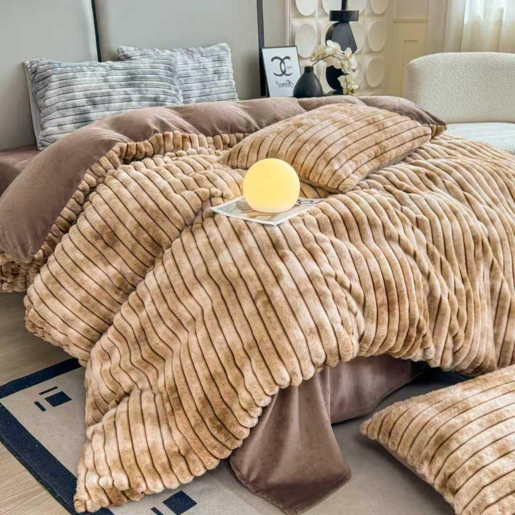 Buntes Dickes Samt Kaninchen Bettwäscheset - 4 Teile, Winter Wohnheim Kollektion