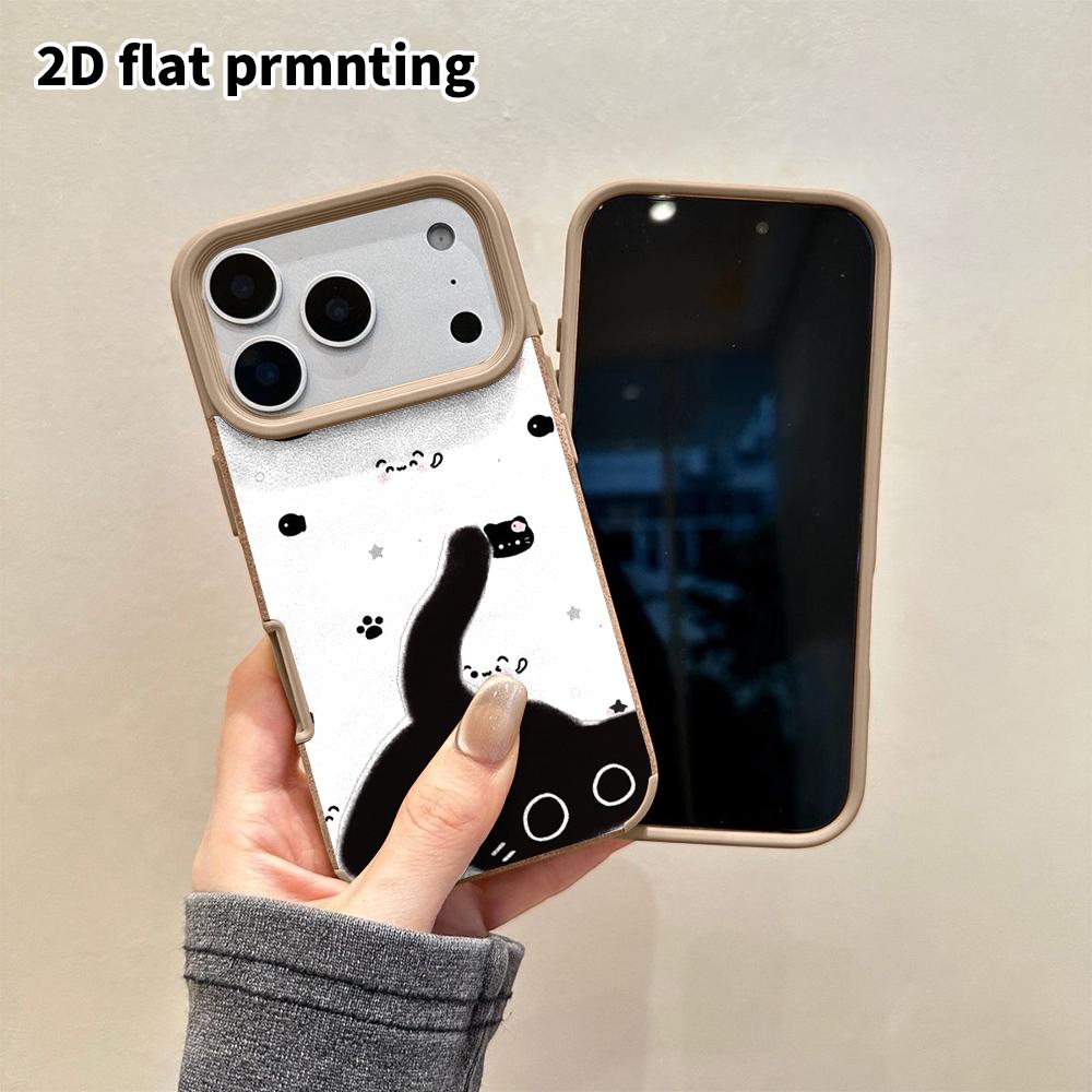 Phone Case: 2D Flat Lambskin Suitable for iPhone 18, 17, 16, 15, 14, 13 Pro Film Protective Case, Black Cat Pattern, Christmas and Halloween Gift