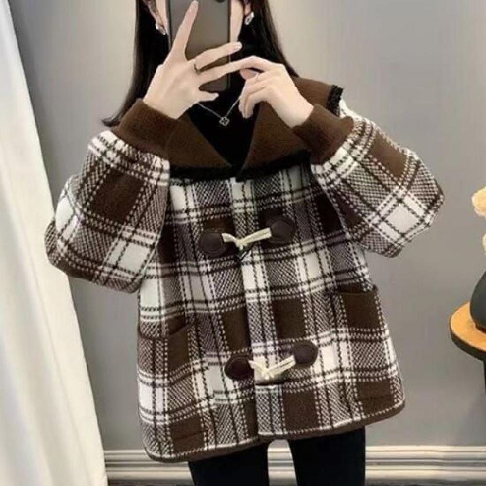 Navava Nc263 Tteokbokki Button Check Velvet Long Sleeve Cardigan Outer