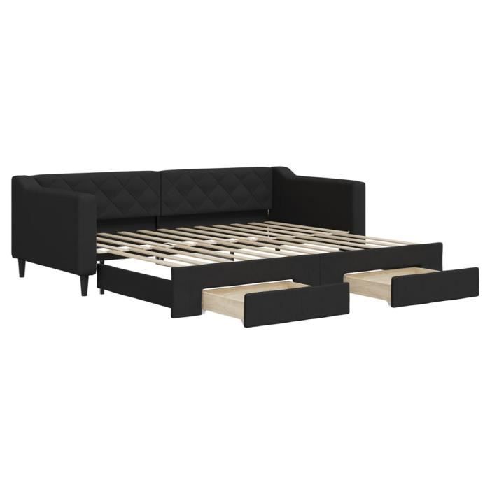 VidaXL Daybed with Trundle and Drawers Black 90x200 Cm Fabric 3197464