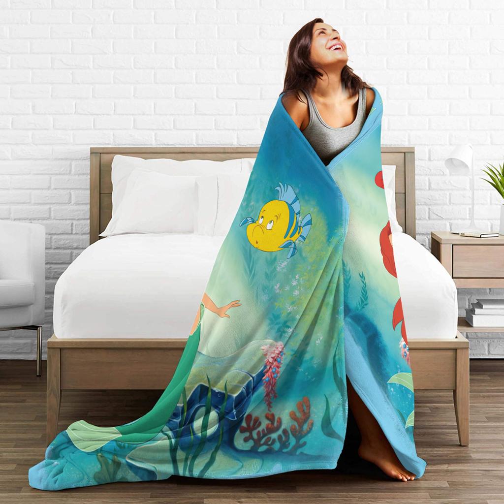 Flounder Sebastian and Ariel Wool Blankets Little Mermaid Vintage Throw Blankets for Home Hotel Sofa 200x150cm Rug Piece