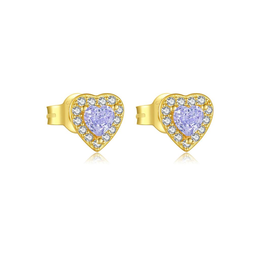 ANDYWEN 925 Sterling Silver Stud Earrings Heart-shaped Earrings Purple Cubic Zirconia Inlay Fine Jewelry Gifts