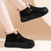 Women's Winter New Thick Sole Slip On Leather Ankle Snow Boots Thickened Plush Keep Warm Waterproof Loose Round Toe Cotton Shoes