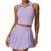 Summer Outdoor Leisure POLO Running Fitness Suit Set, Breathable Yoga Nude Tennis Suit Set For Women
