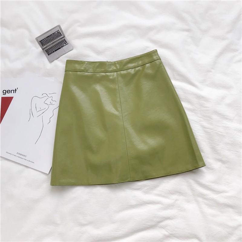 

Black A-line High-waisted PU Leather Skirt: Women s Spring/Autumn Slimming Mini with Anti-exposure Design XL зелёный