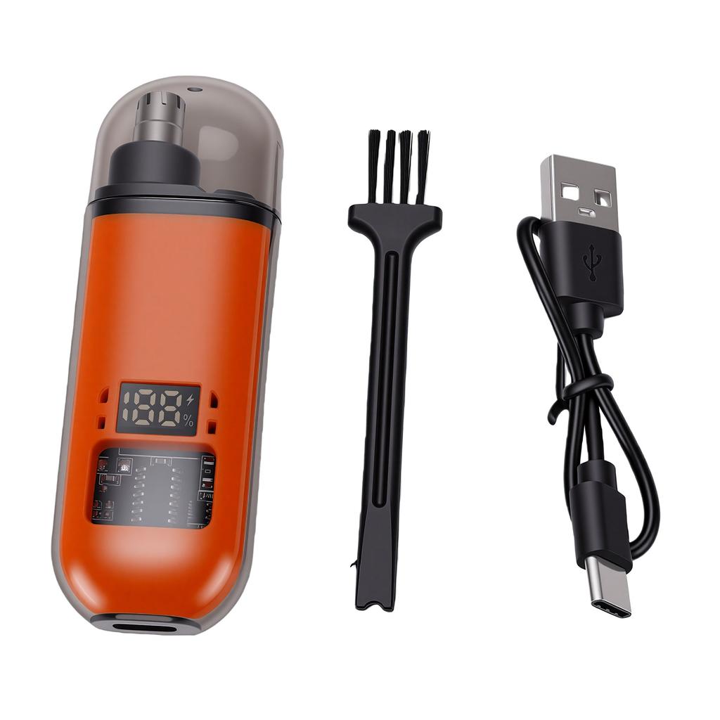 Electric Nose Hair Trimmer with Transparent Smart Digital Display USB Rechargeable Nose Hair Cutter for Men Women Orange