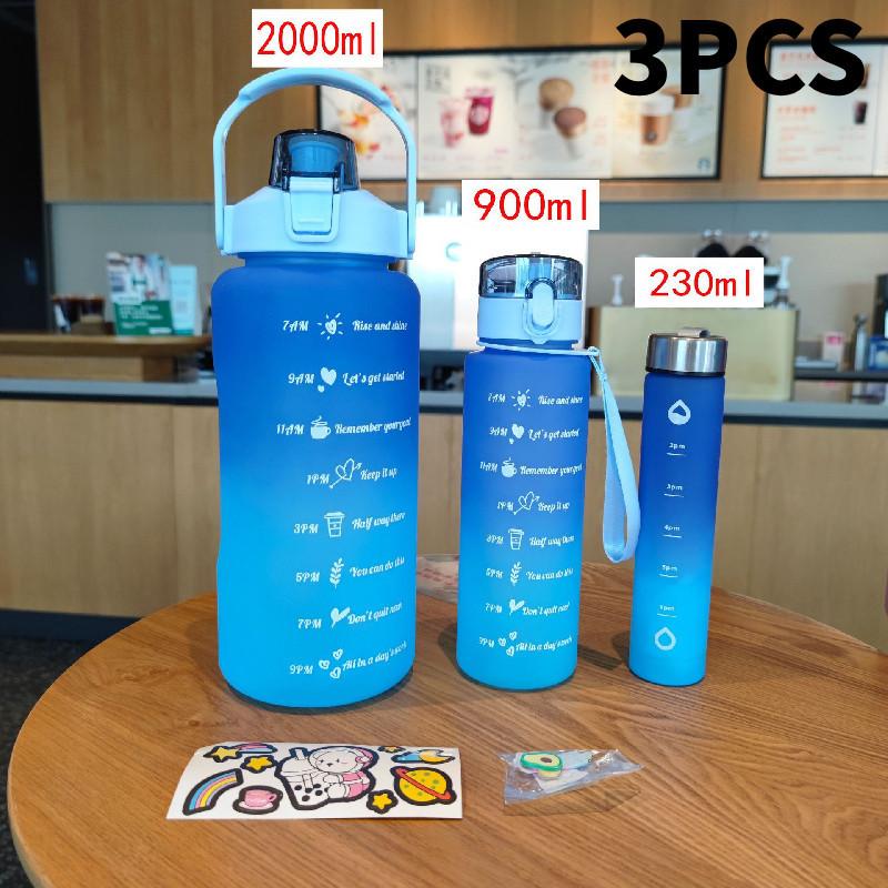 

Матовая Спортивная Бутылка Большой Вместимости Пластиковый Уличный Набор из Трех Предметов Разноцветный синий