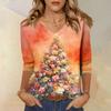 3/4 Sleeve Shirts For Women Print Christmas Tees Blouses Casual Plus Size Basic Tops Pullover