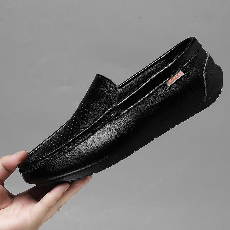 Zapatos casuales de cuero transpirables de talla rota, cuero suave, suela blanda, zapatos Doudou, zapatos holgados de talla grande