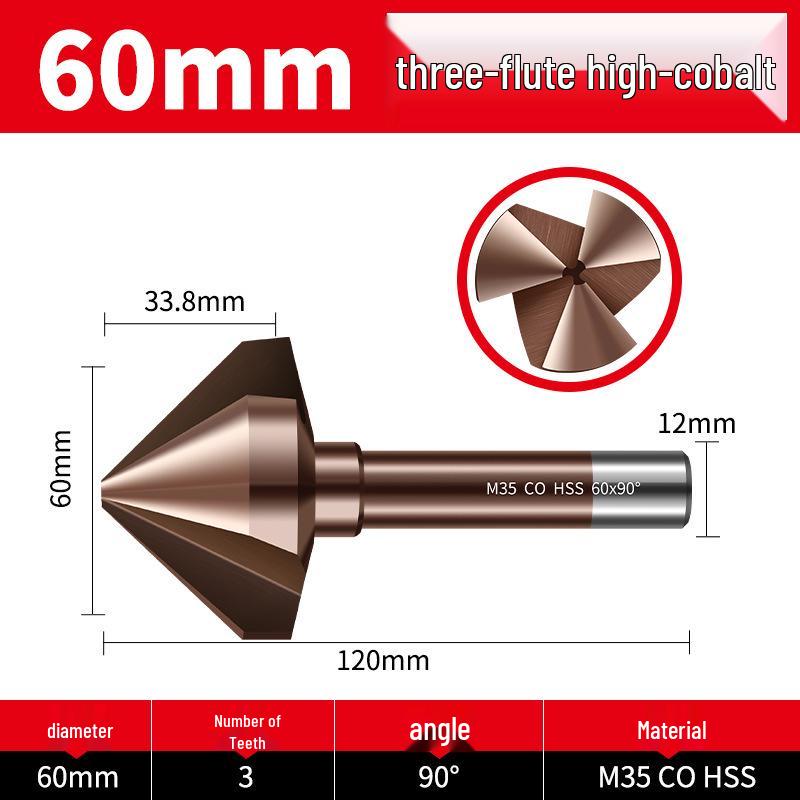Straight Shank Single-Edge 3-Flute 45° Chamfering & Deburring Countersink Drill Bit, 90° Inner Hole Trimmer