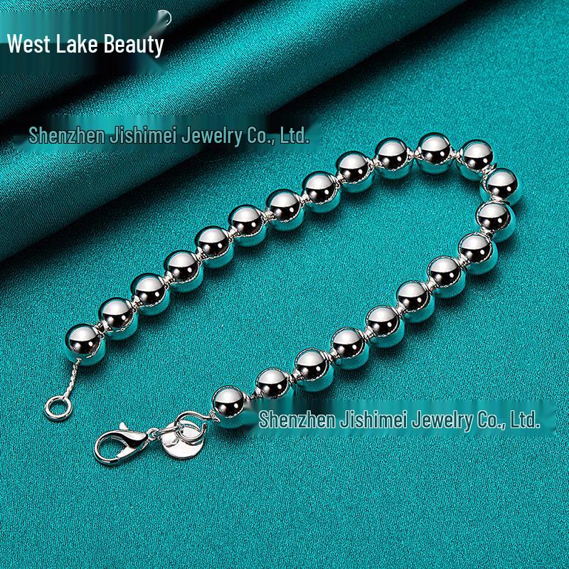 Náramek z dutých 8mm stříbrných korálků West Lake Beauty