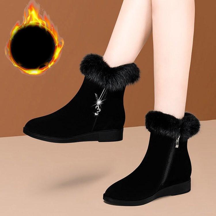 Plush Womens Boots Comfortable Hick-soled Fur Shoes Fashion Ladies Shoes Zipper Women Vulcanized Shoes Anti-slip Chaussure Femme