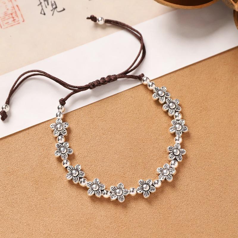 Hand-woven long-life lock bell bracelet, retro men's and women's Tibetan silver hand rope, simple accessories