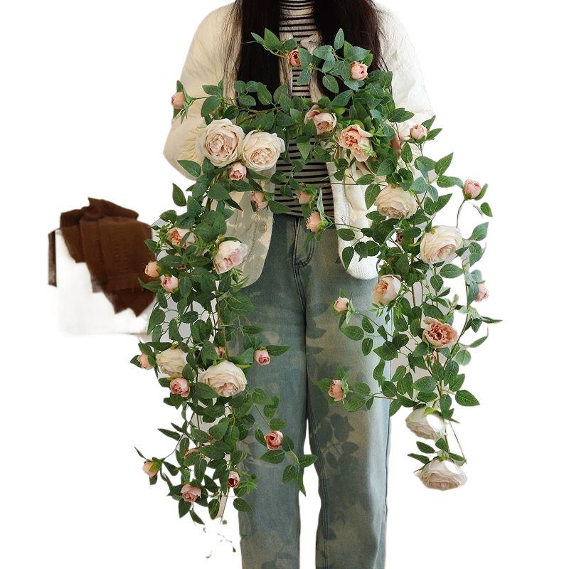 Artificial Rose Flower Vine Wall Decor for Air Conditioning Pipe and Storefronts
