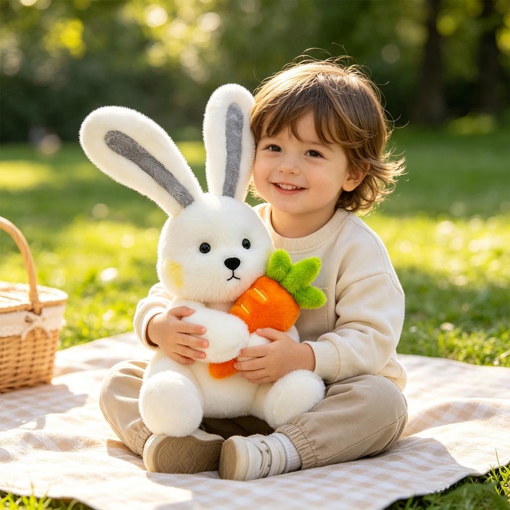 Plush Stuffed Animal with Long Ears and Design, Soft Cute Bunny Toy for Kids