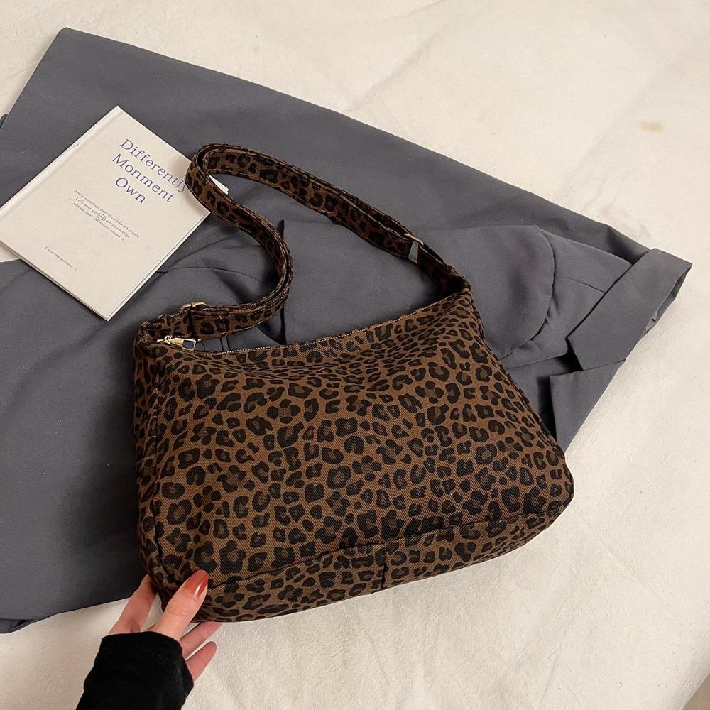 Large Capacity Leopard Bag Casual Soft Textile Women's Shoulder Bag Print Female Retro Crossbody Bag For Commute Outings