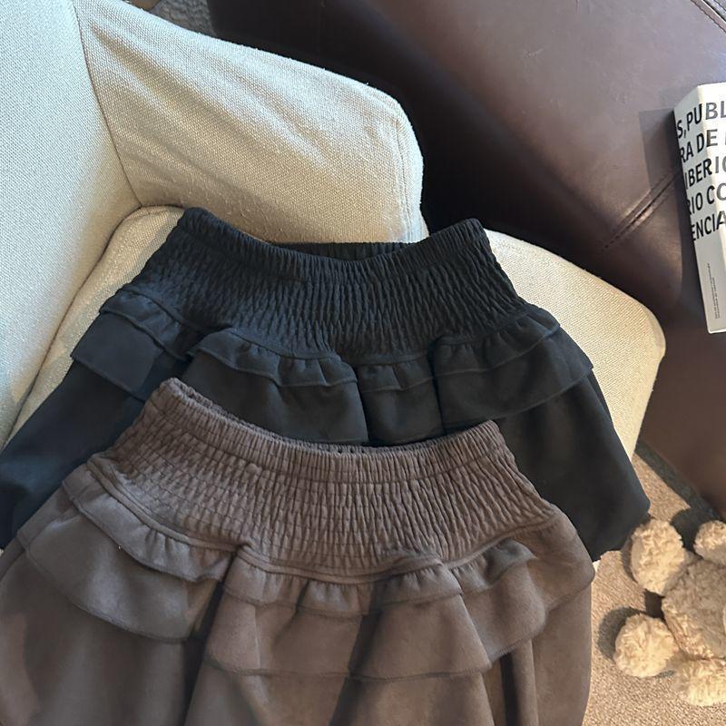 High-Waisted Fluffy Velvet Cake Skirt - Autumn/Winter Women's Fashion