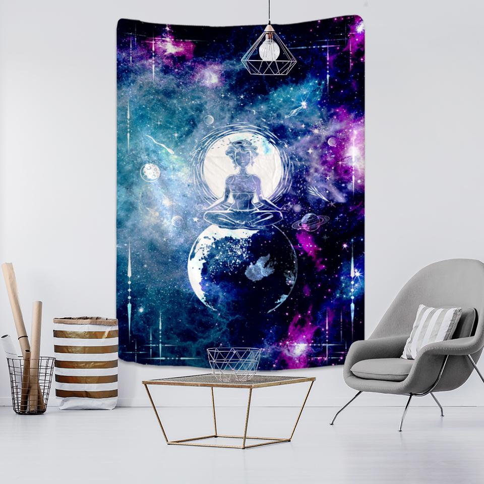 Tapiserie colorată pentru meditator cosmic, agățat pe perete, hippie psihedelic, desene animate, planeta Tapiz Kawaii, decor