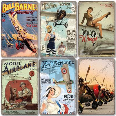 Plakat samolotu Metalowe tabliczki blaszane Vintage Model samolotu Spotkanie Aerien Metalowa płyta Dekoracja ścienna Bar Klub Garaż Dom