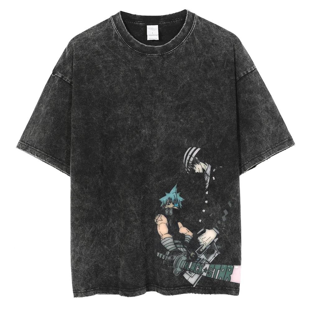 T-shirt Manga Soul Eater Stampa Death The Kid T-shirt Lavata Vintage Streetwear Abbigliamento Uomo Donna Maglietta in Cotone Oversize