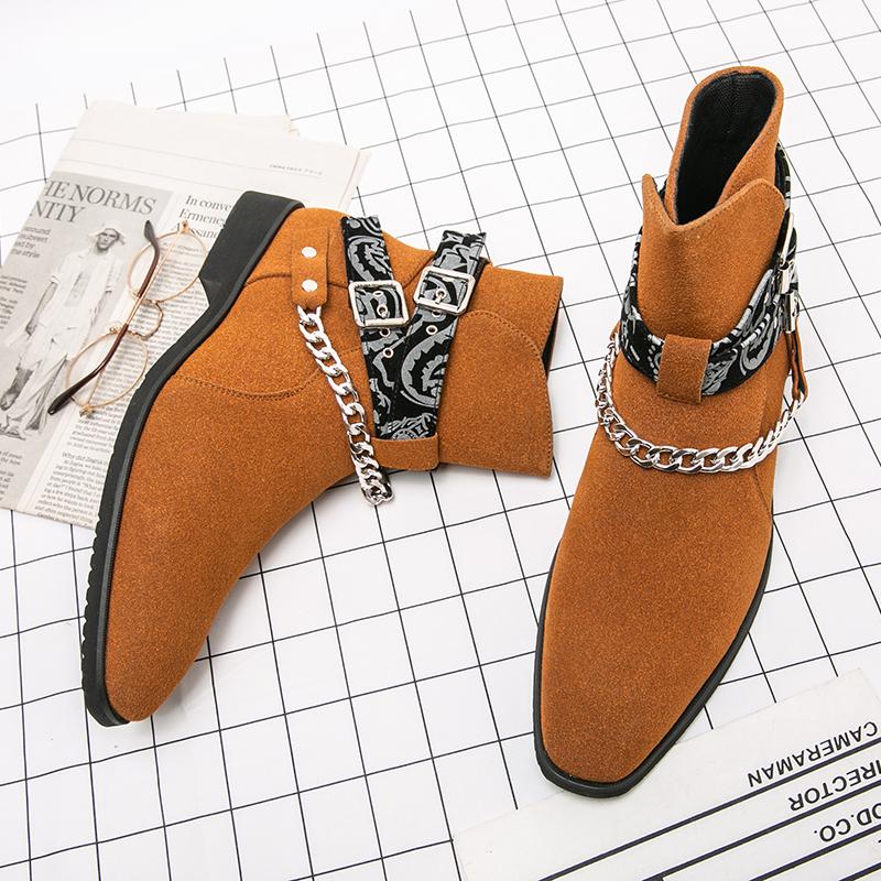 Fashion Punk Style Men Motorcycle Boots Outdoor Man Casual Leather Shoes High Top Botas Hot Sale Ankle Boots Color Matching Chelsea Boot