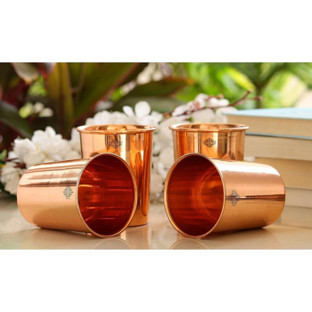 Glass - 275 ML Tumbler, Copper Drinkware & Serveware, Ideal for Water Drinking, Perfect Gifting Option for Festivals and Special Occasions, Set of 4