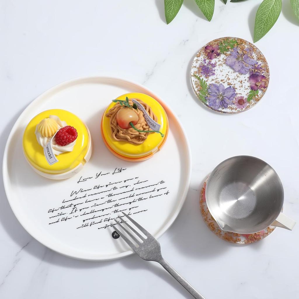 2pcs Floral Coasters Cute, 8.7cm/3.4Inch Non-Slip Resin Flower Coasters, Desk Coaster Set for Office Women, Cute Coaster for Drinks Coffee Table
