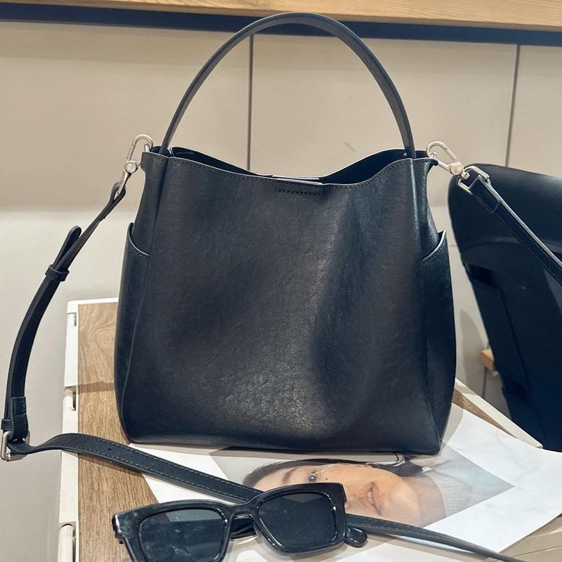 Новая кожаная сумка-ведро премиум-класса, сумка-тоут, сумка под мышку, сумка через плечо, женская сумка 23cm*11cm*22cm чёрный