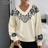 Damesmode Casual Herfst Winter Kleurblok Print Lange Mouw V-Hals Truien