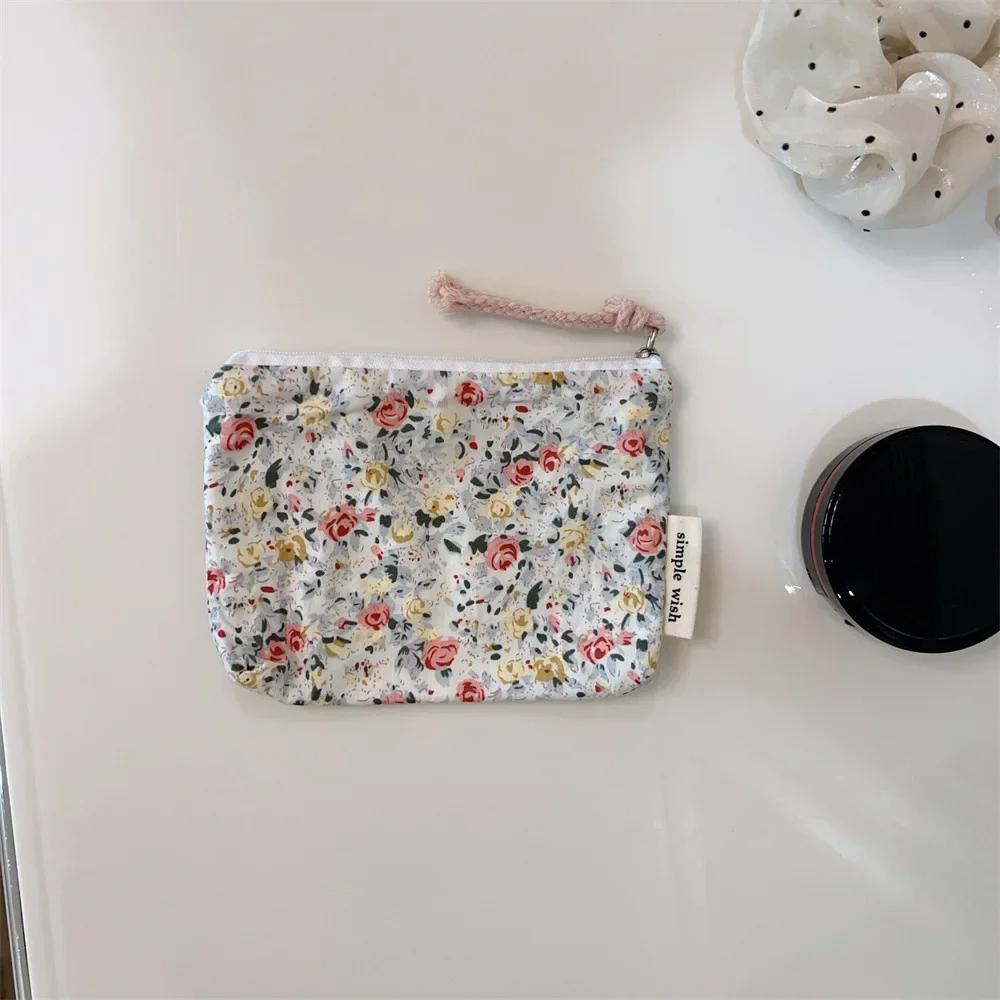 Floral Mini Cotton Coin Purse Women Small Makeup Bag Cosmetic Organizer Lipstick Storage Case
