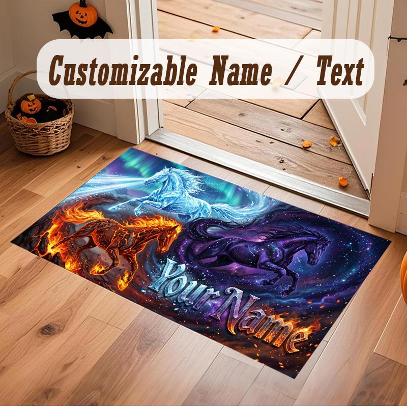 Winter Theme Soft Crystal Velvet Rug Custom Name & Text Print Non Slip Floor Rug for Bedroom Living Room