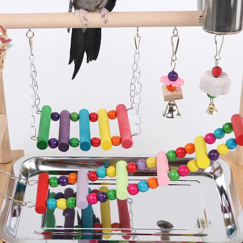 Houten Papegaaienstandaard Vogel Speeltuin Papegaai Speelstandaard Meervoudige Speelgoedcombinatie Interactief Trainingsframe Vogelplank Staande Stok