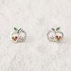 Cute Stud Earrings, Cartoon Hollow Oil Drip Point Drill Apple Shape Stud Earrings