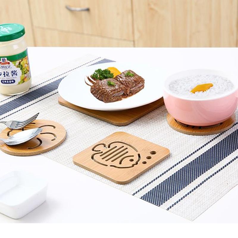 Bamboo Round Table Mat Simple Hollow Pattern Heat Resistant Pot Dish Placemats Anti-slip Protection Table Decorative